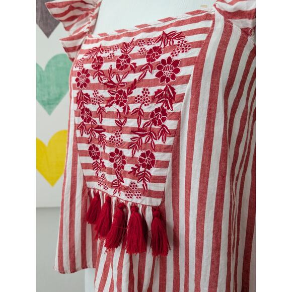 Zara trf collection tasseled red and white striped cotton tank top size small - Picture 3 of 12
